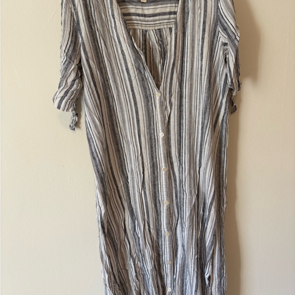 GAP Striped linen Button-Down maxi Dress
